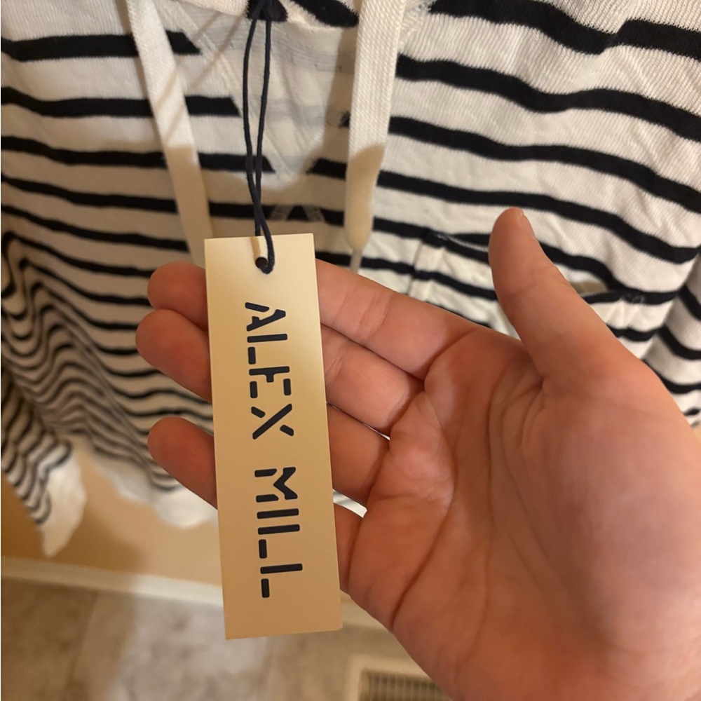 NWT Alex Mill White & Navy Striped Double Weave Hoodie - Picture 6 of 8